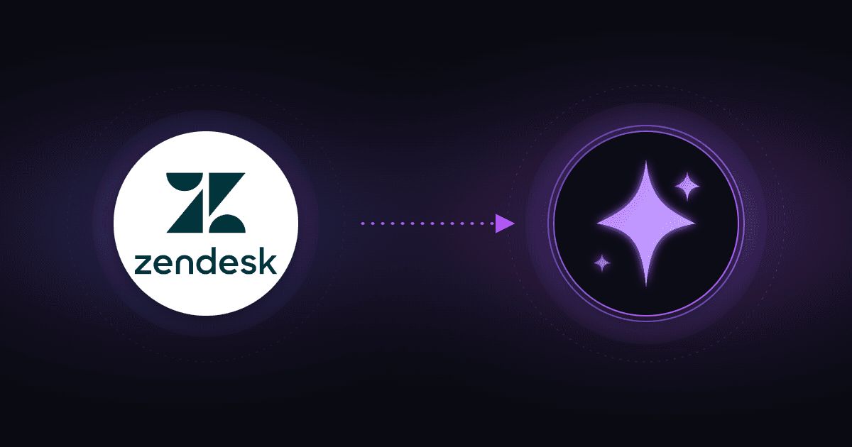 The Zendesk logo connected by an arrow to the Pluno logo, illustrating extending Zendesk AI Copilot with Pluno