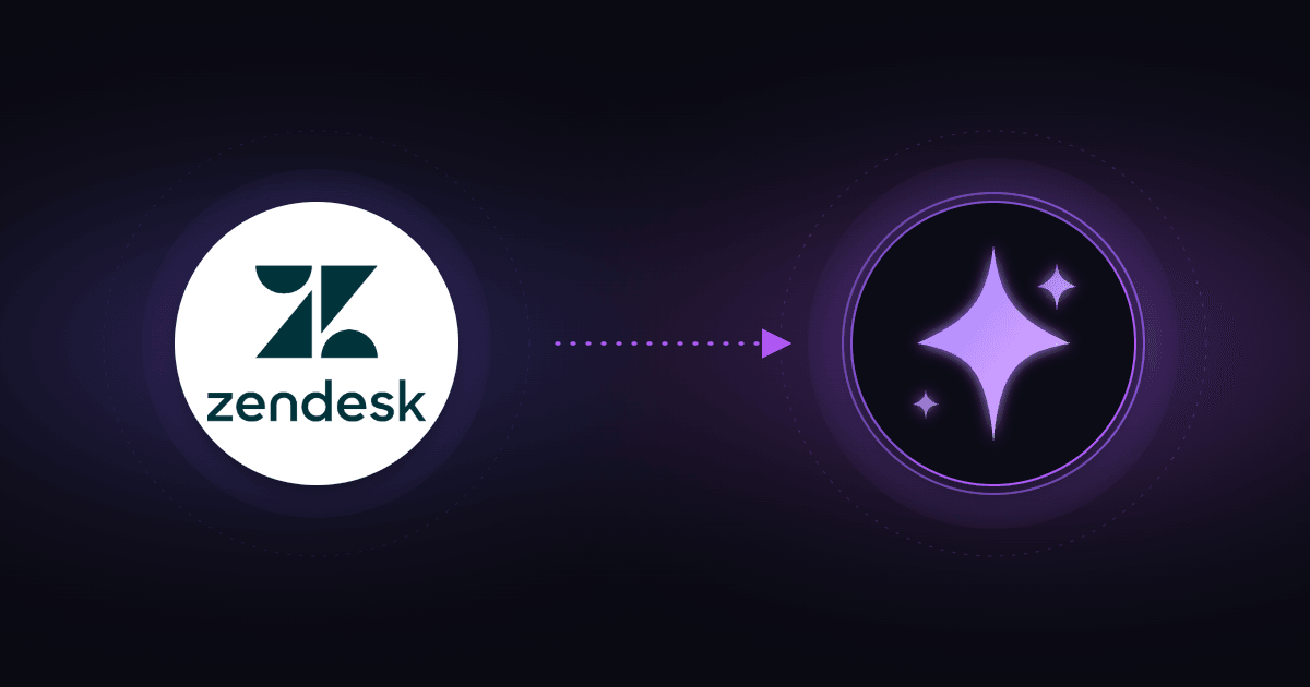 The Zendesk logo connected by an arrow to the Pluno logo, illustrating extending Zendesk AI Copilot with Pluno