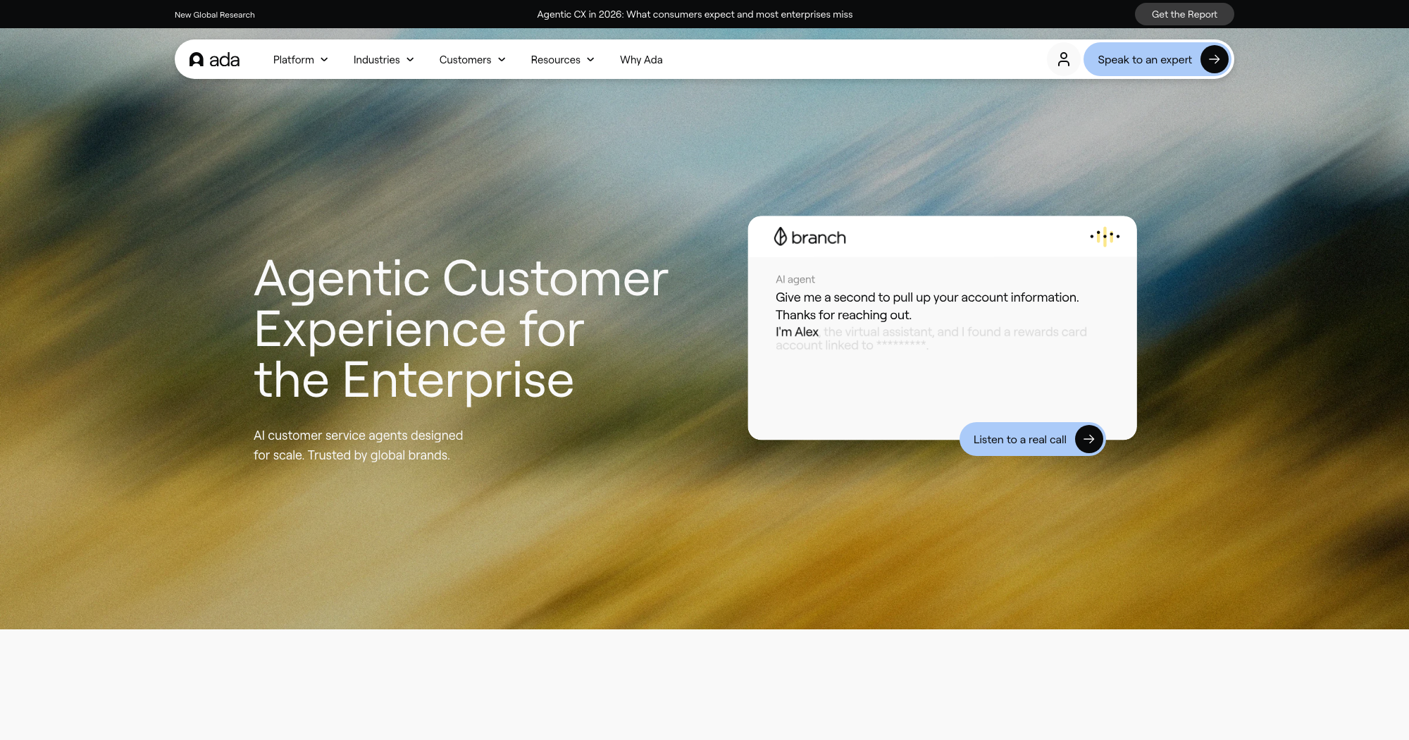 Ada homepage — the AI customer service platform built for enterprise