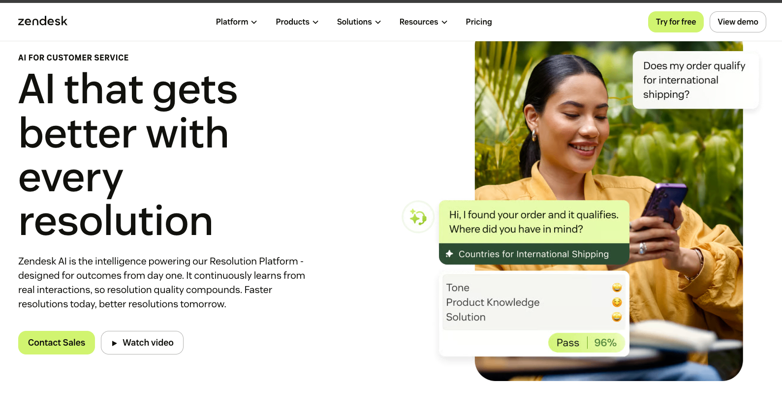 Screenshot of Zendesk AI's homepage, the native baseline for Zendesk teams