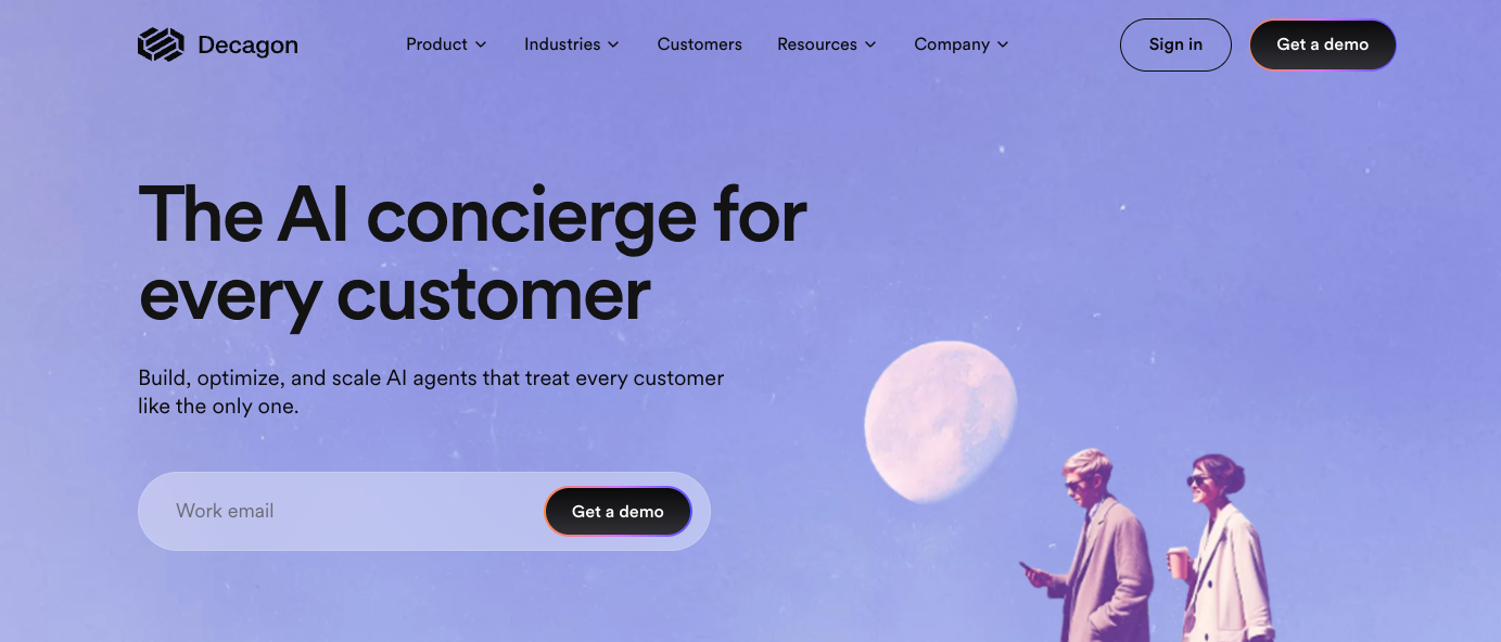 Screenshot of Decagon's homepage, the pick for enterprise multi-channel support