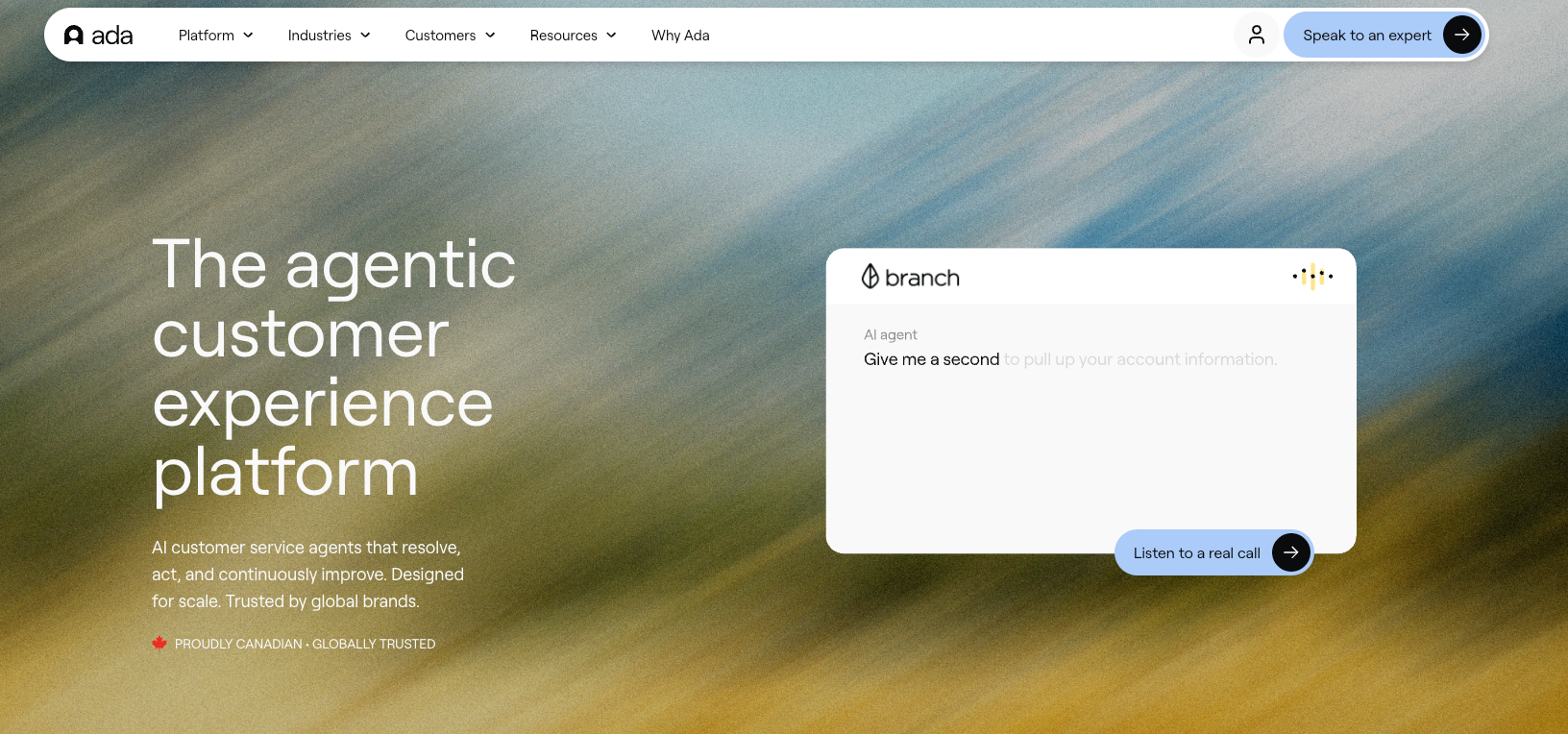 Screenshot of Ada's homepage