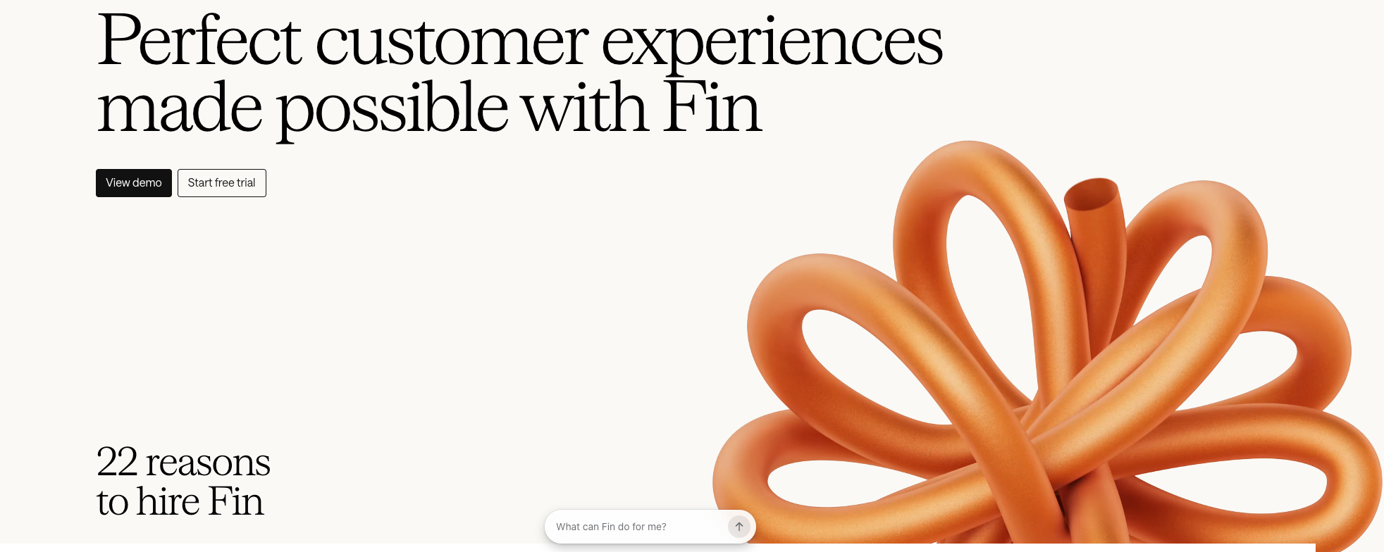 Screenshot of Fin AI's homepage