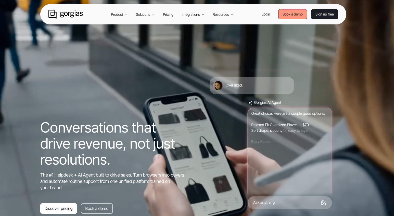 Screenshot of Gorgias' homepage