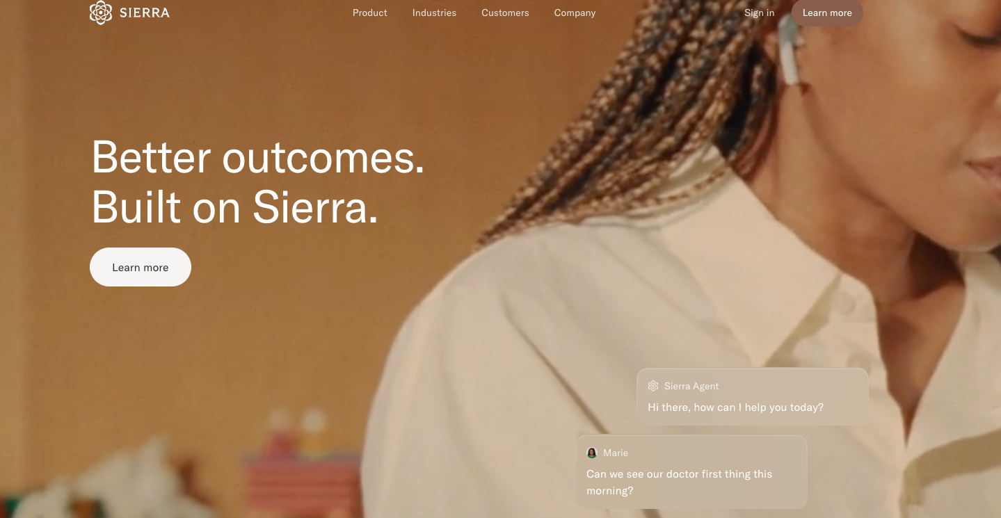 Screenshot of Sierra's homepage