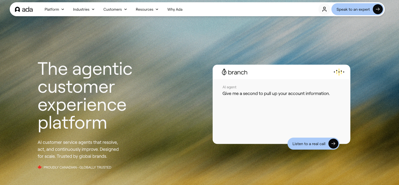 Screenshot of Ada's homepage