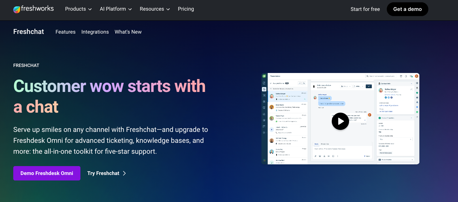 Screenshot of Freshworks' Freshdesk homepage