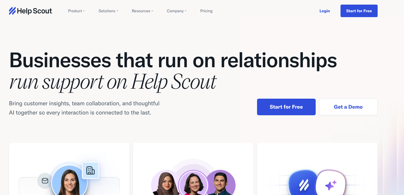 Screenshot of Help Scout's homepage