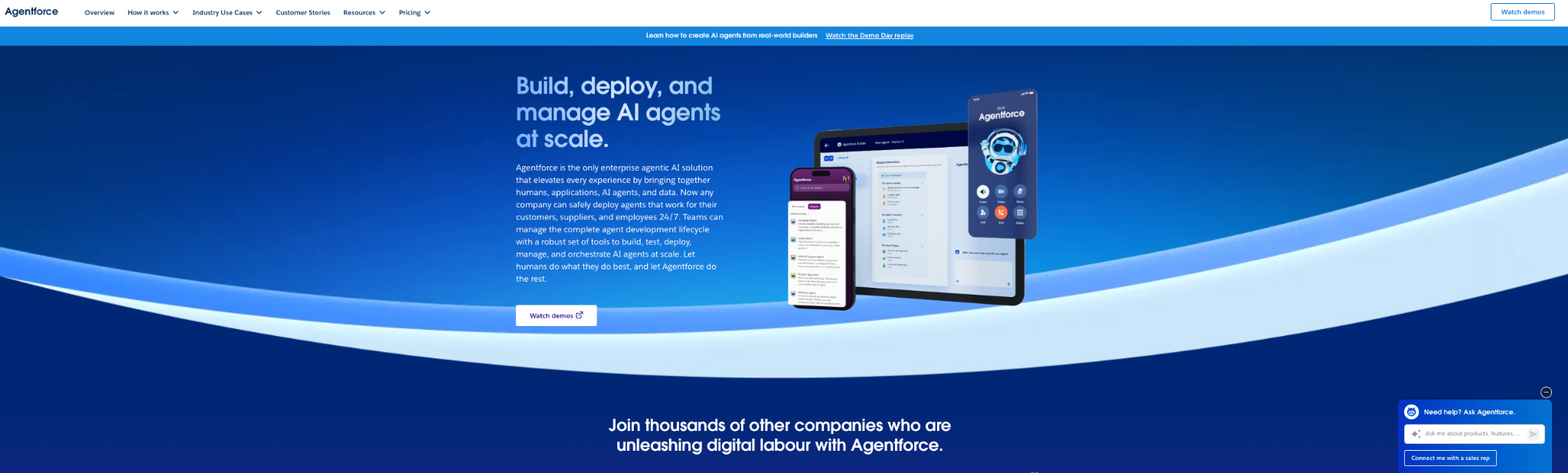 Screenshot of Salesforce Service Cloud's Agentforce homepage