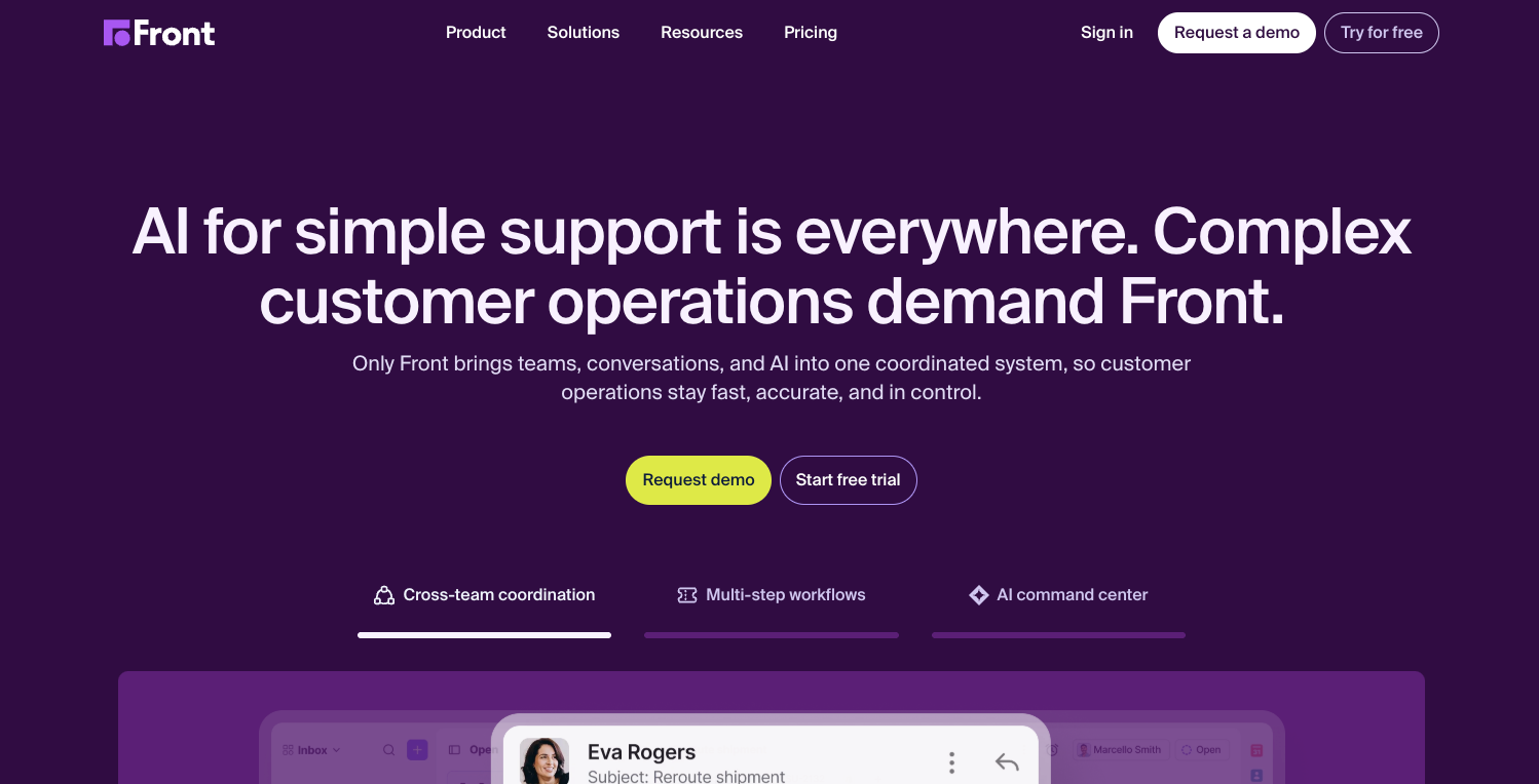 Screenshot of Front's homepage