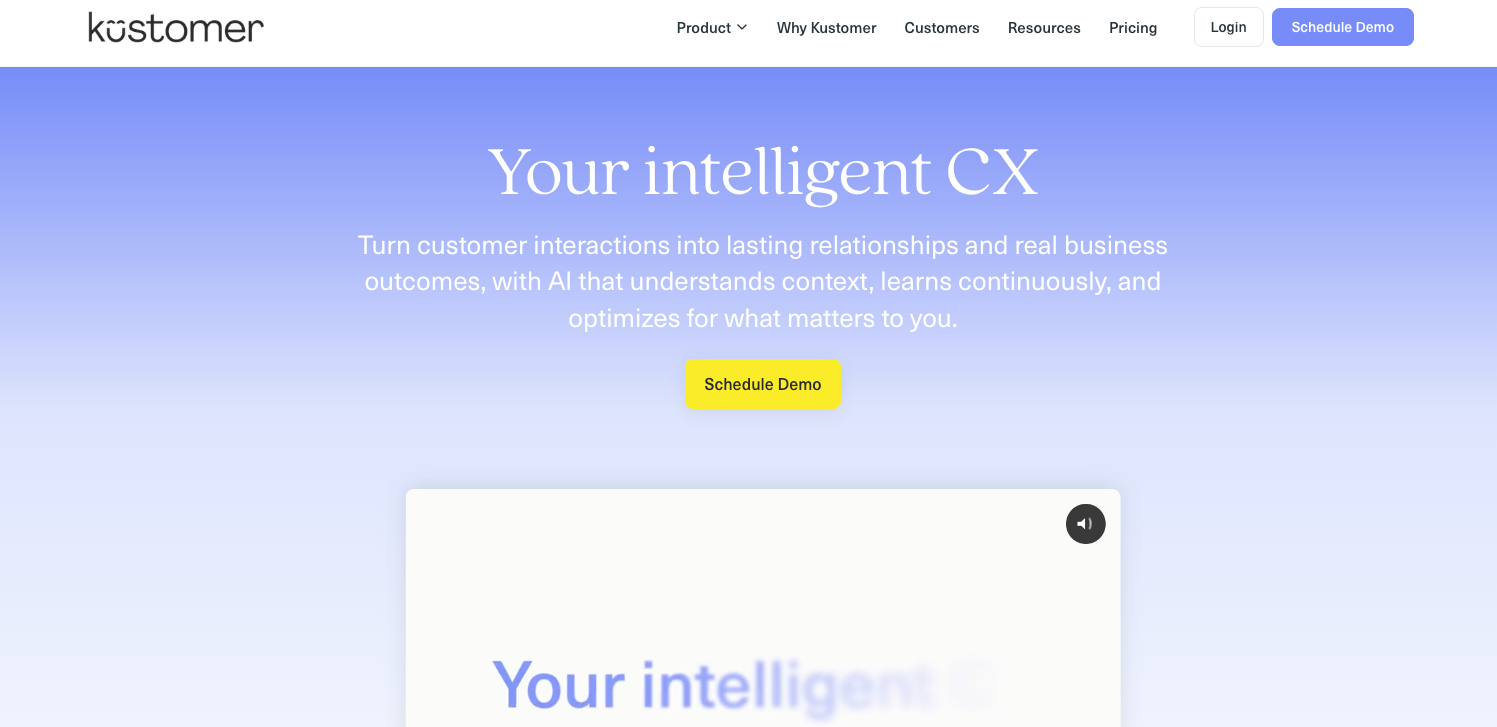 Screenshot of Kustomer's homepage