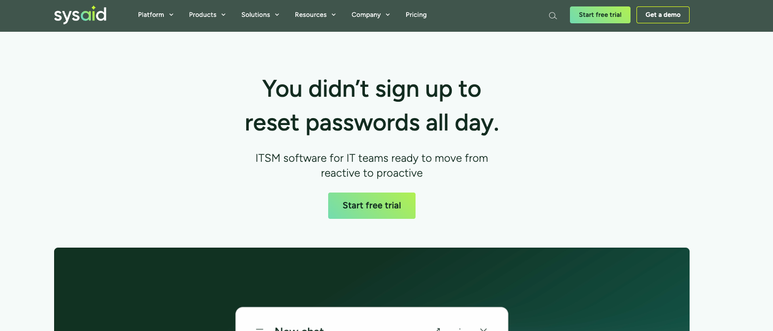 Screenshot of SysAid's homepage