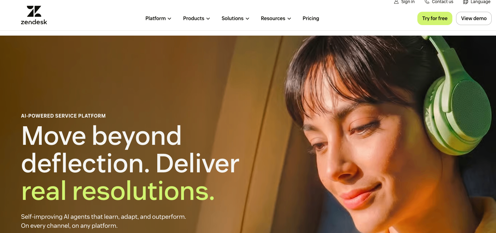 Screenshot of Zendesk AI's homepage