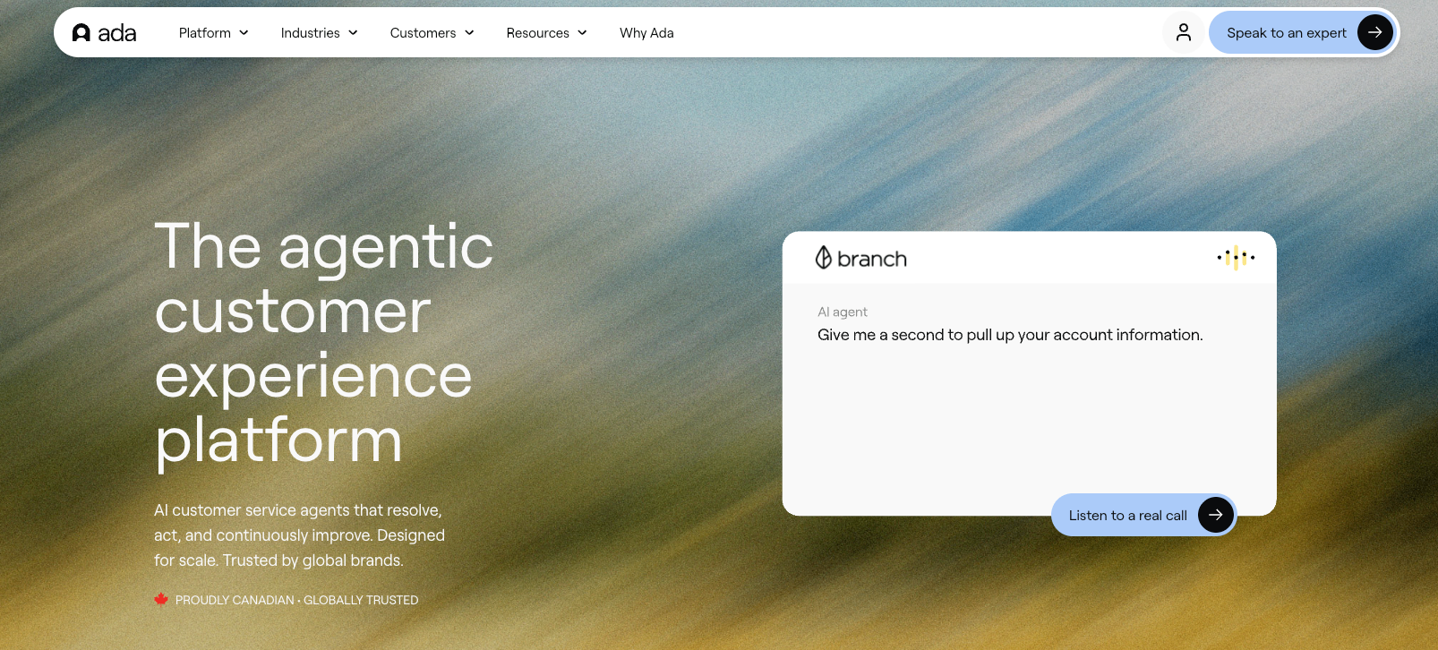 Screenshot of Ada's homepage