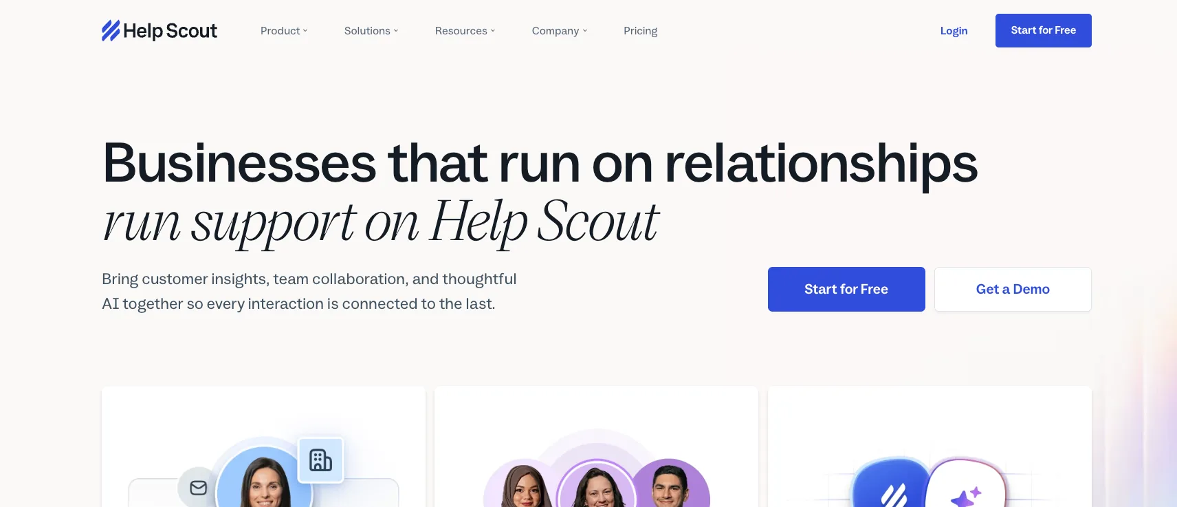 Screenshot of Help Scout's homepage