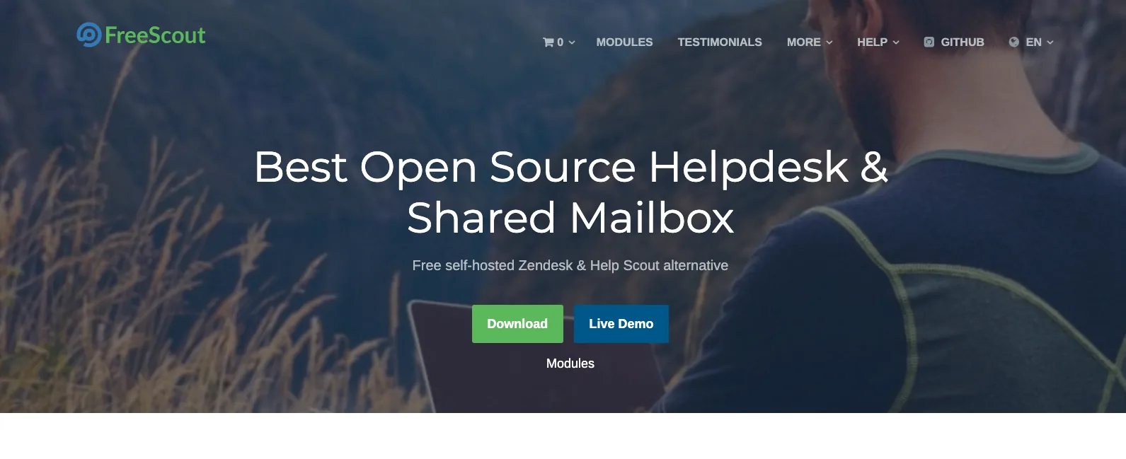 Screenshot of FreeScout's homepage