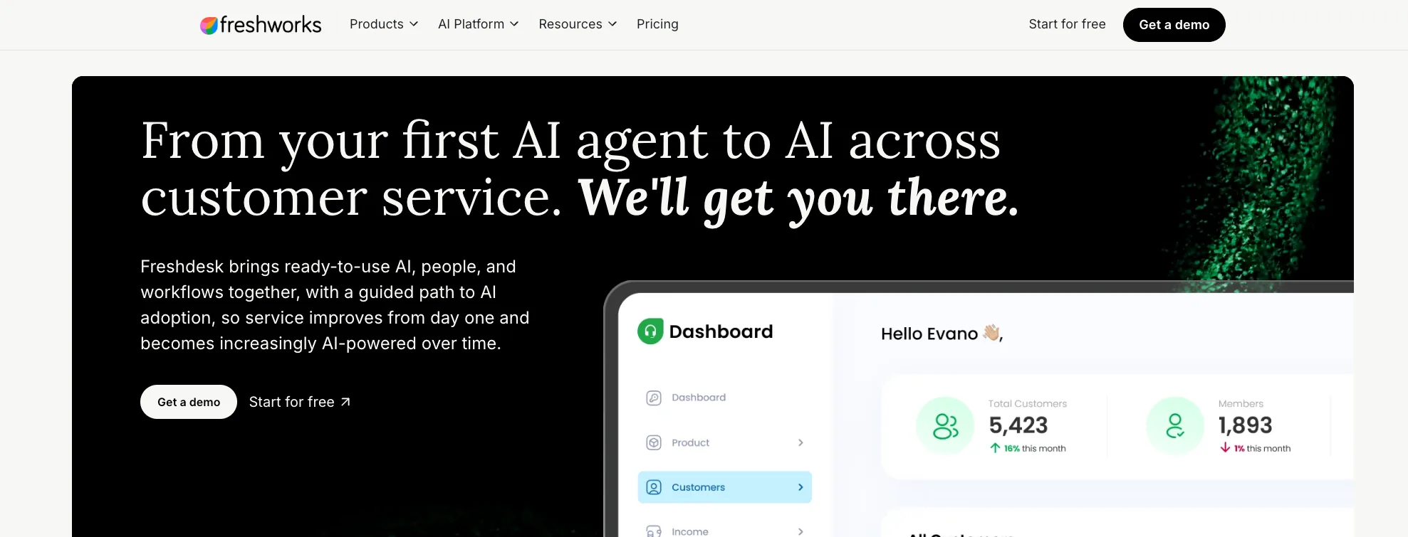 Screenshot of Freshdesk's homepage