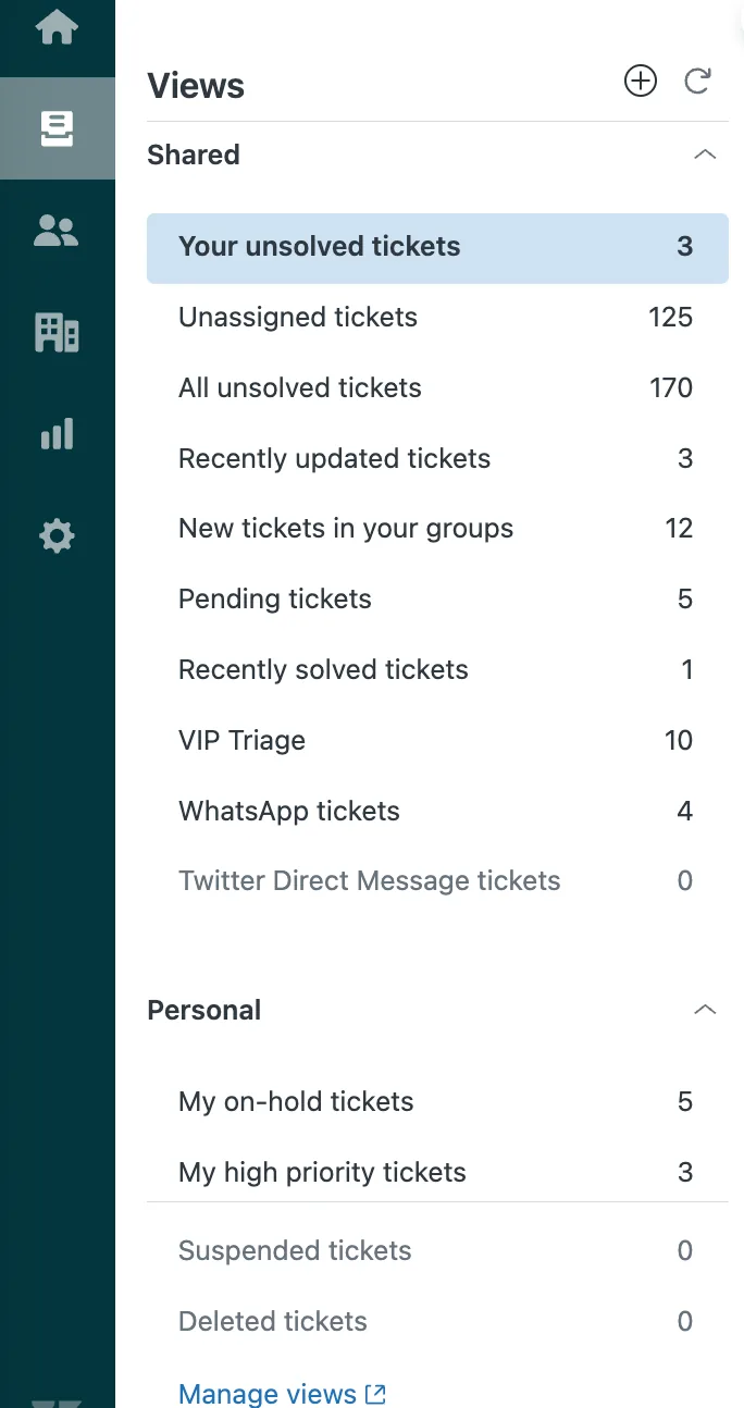 List of views available to agents in Zendesk