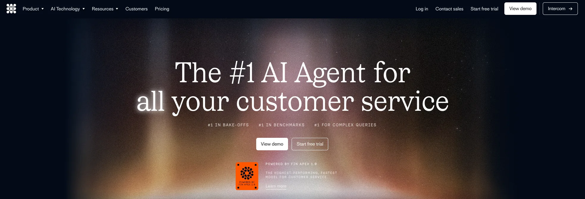Screenshot of Intercom Fin's homepage