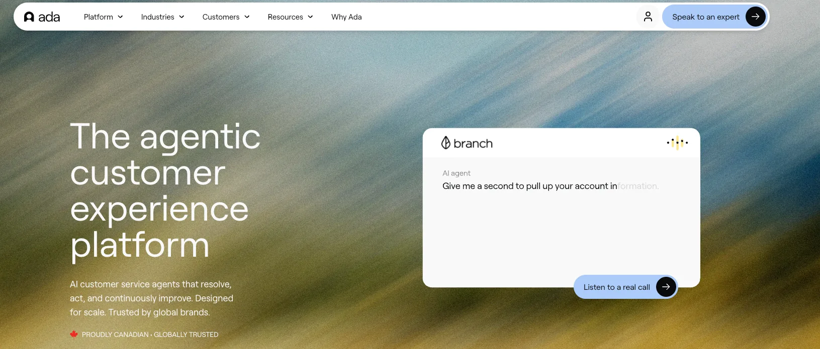 Screenshot of Ada's homepage