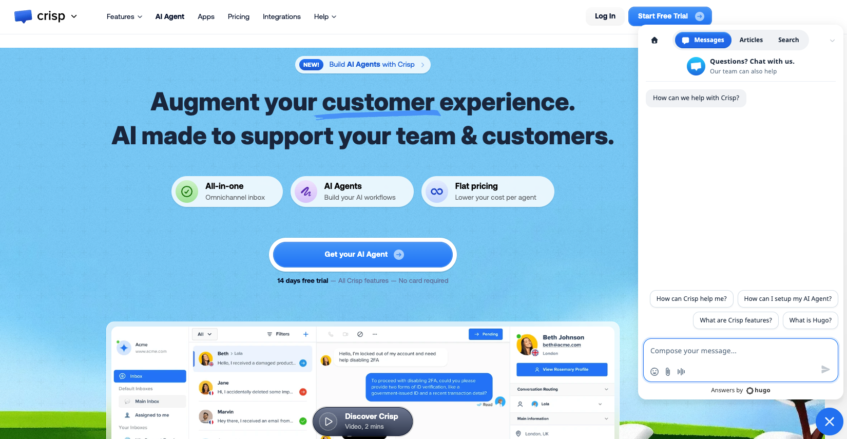 The Crisp live chat inbox and widget