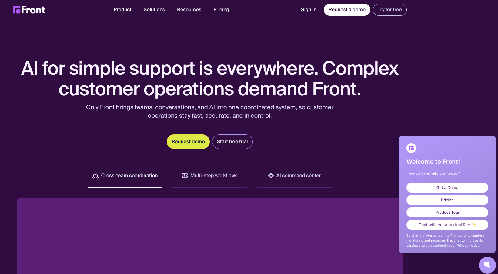Front's shared inbox showing internal comments on a customer conversation
