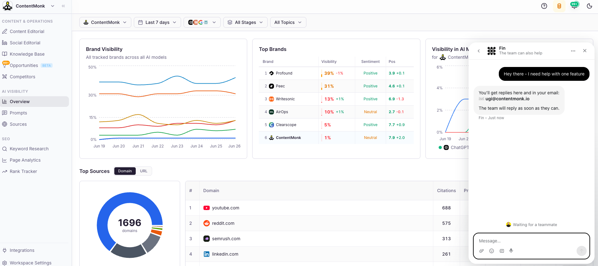 The Intercom Messenger live chat widget shown inside a product interface