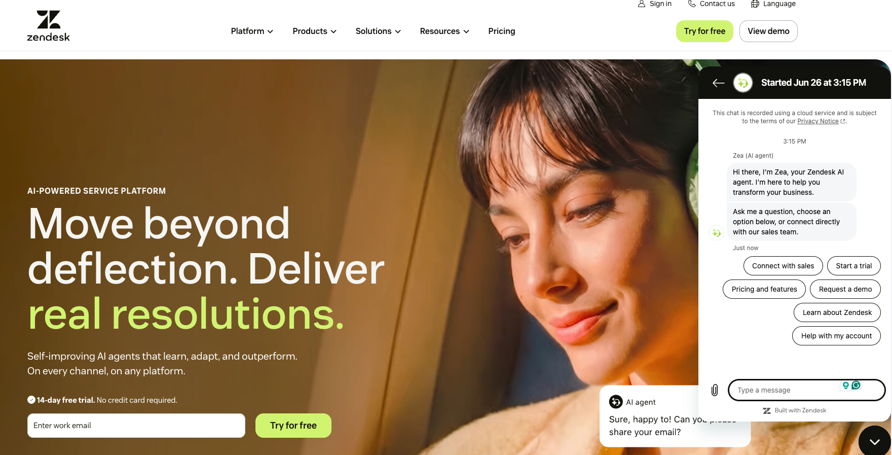 The Zendesk agent workspace with messaging as the live chat channel