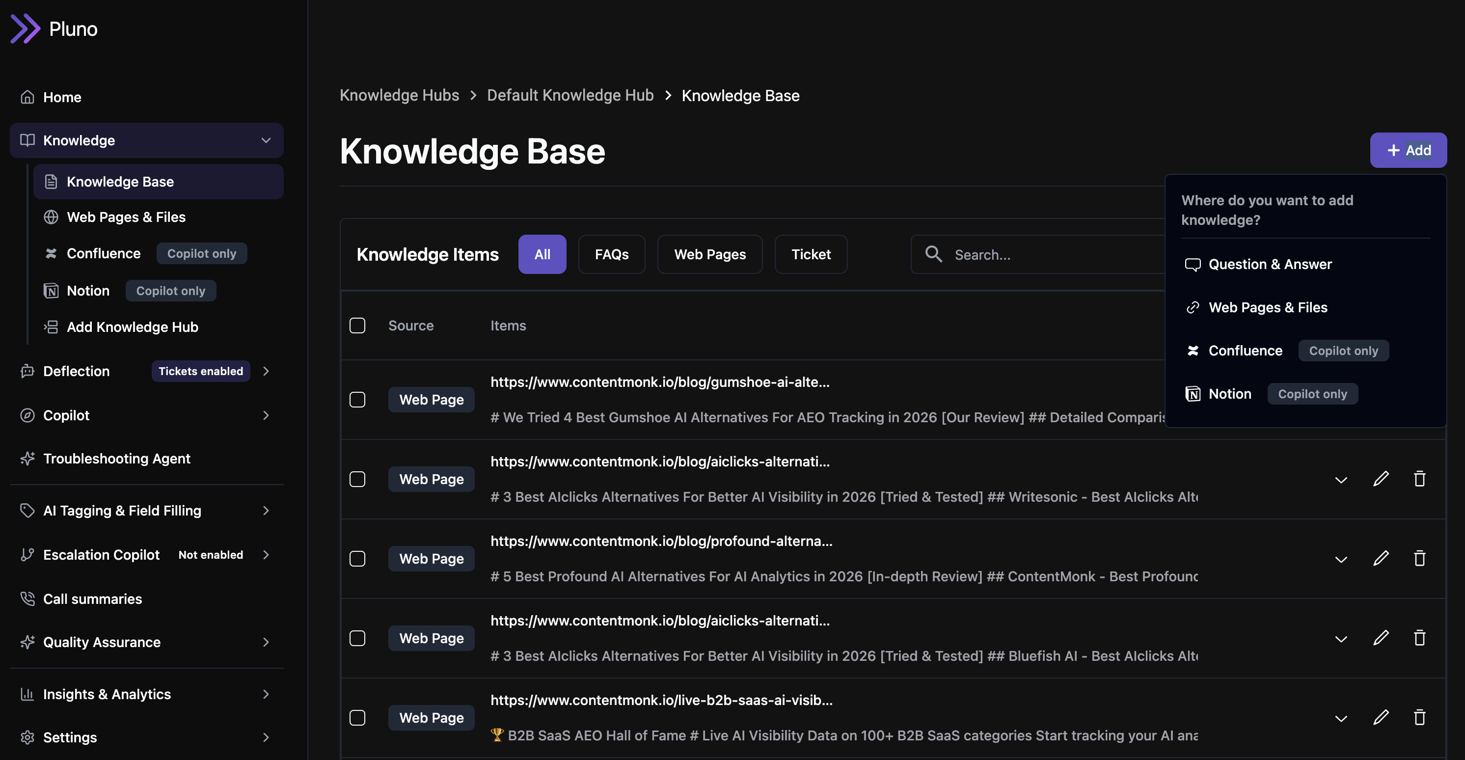 Zendesk AI Copilot - Pluno Knowledge Base