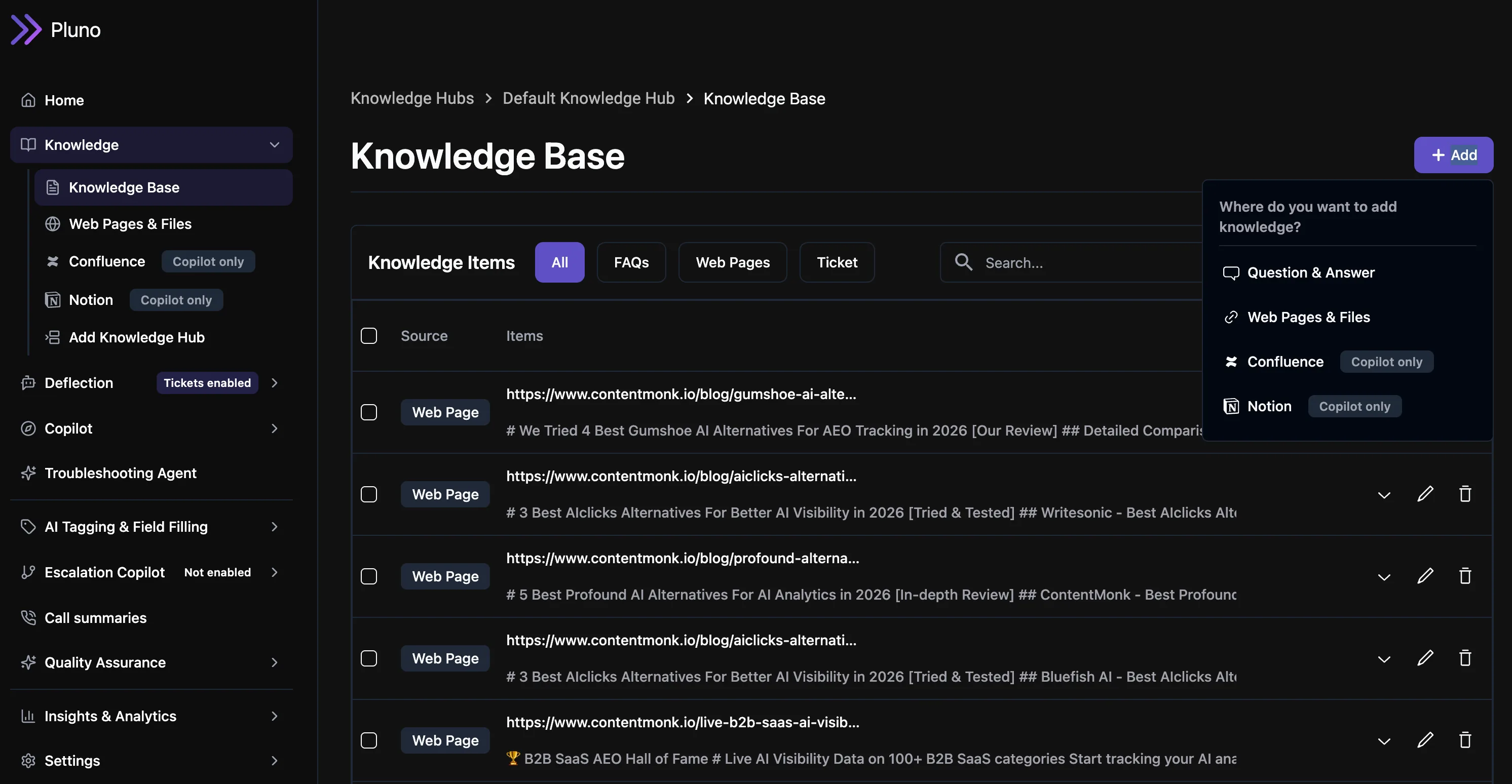 Zendesk AI Copilot - Pluno Knowledge Base