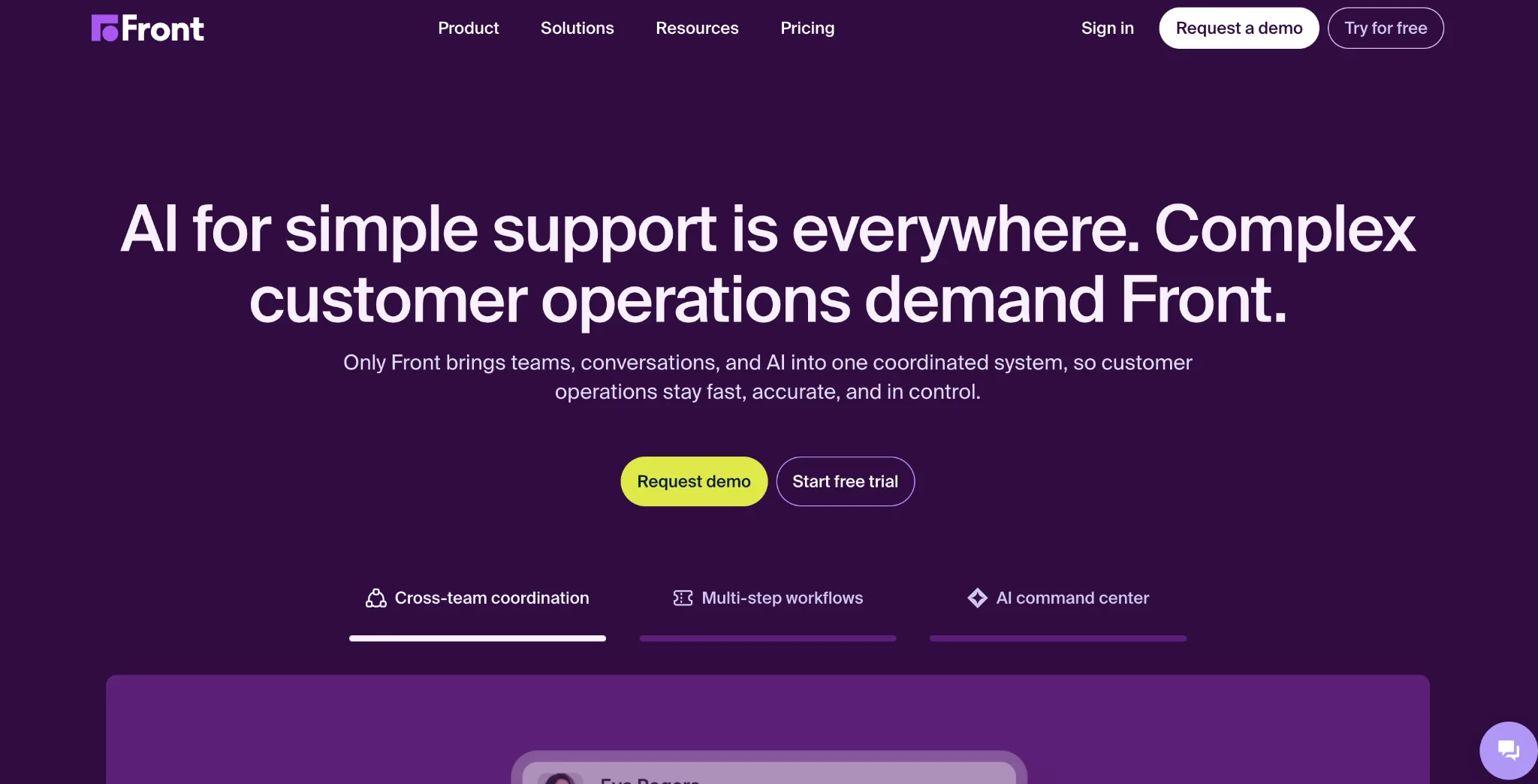 Screenshot of Front's homepage