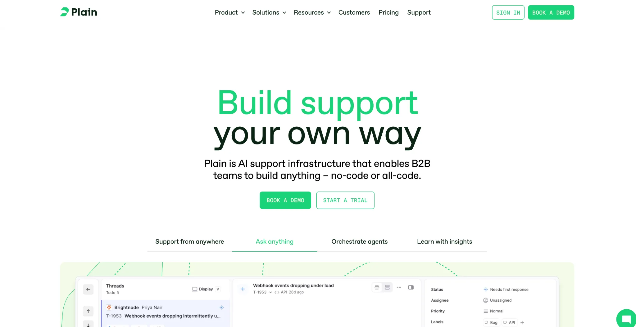 Screenshot of Plain's homepage