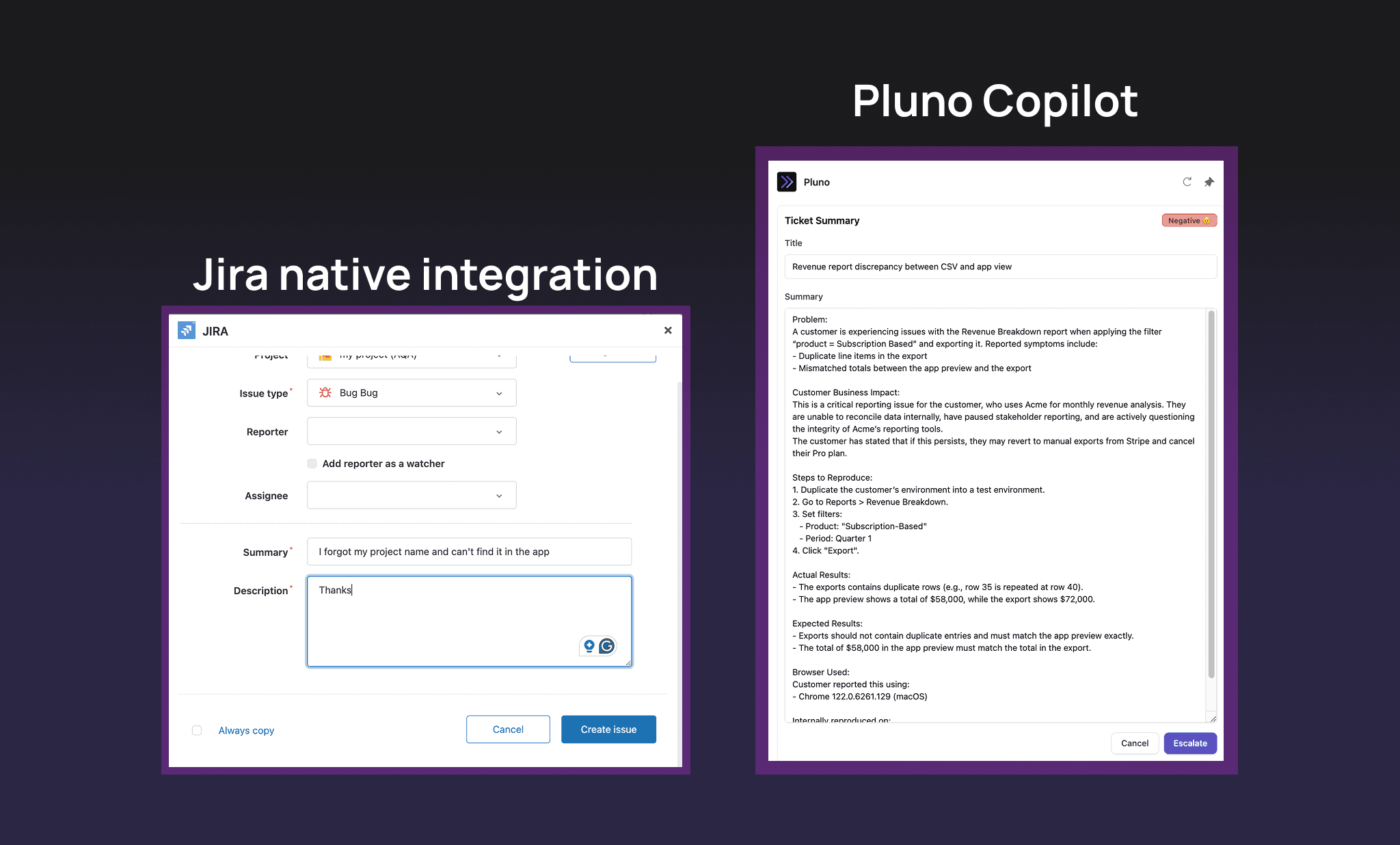 Zendesk Jira integration vs Pluno Copilot