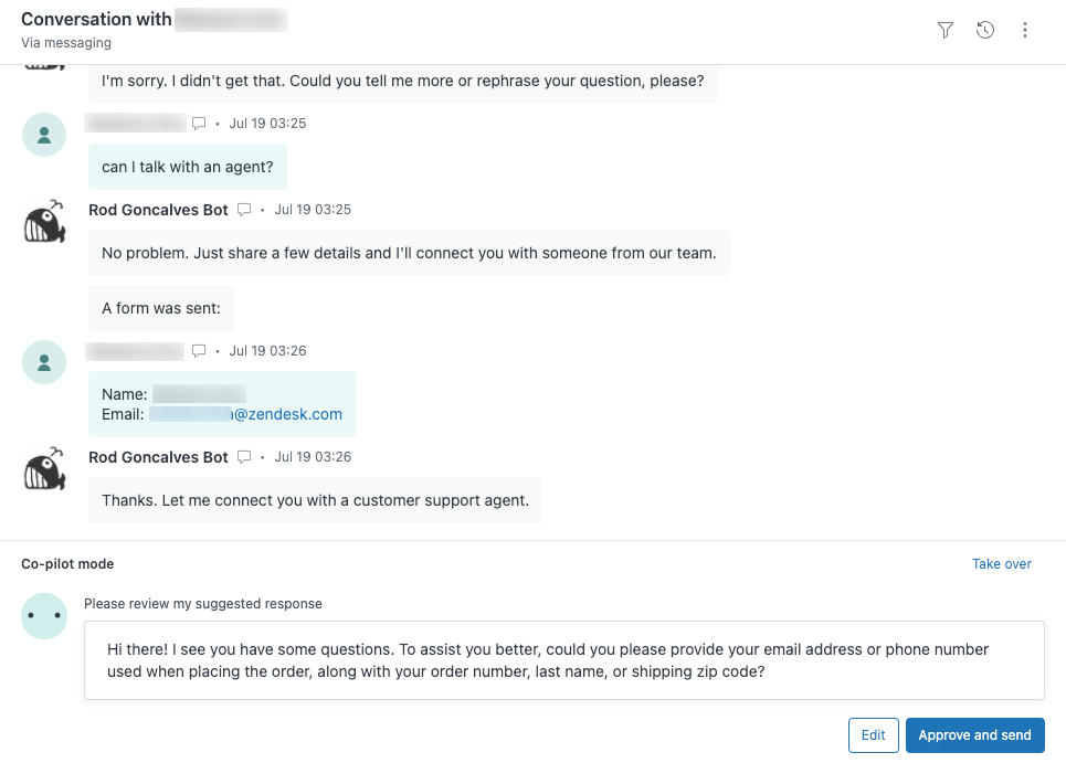 Zendesk Copilot suggesting a reply to an agent inside the ticket view