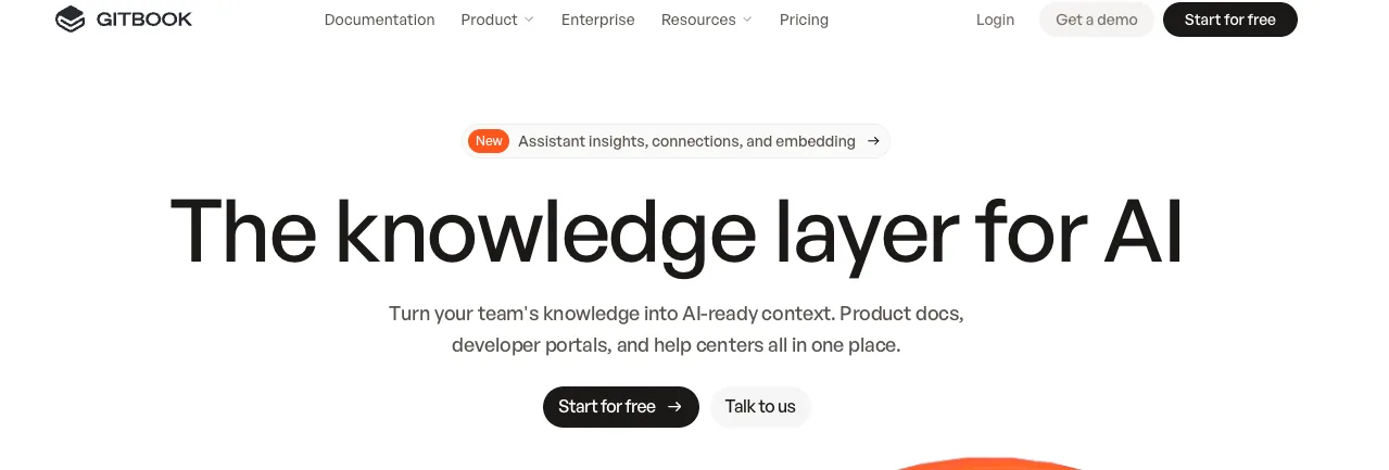Screenshot of GitBook's homepage