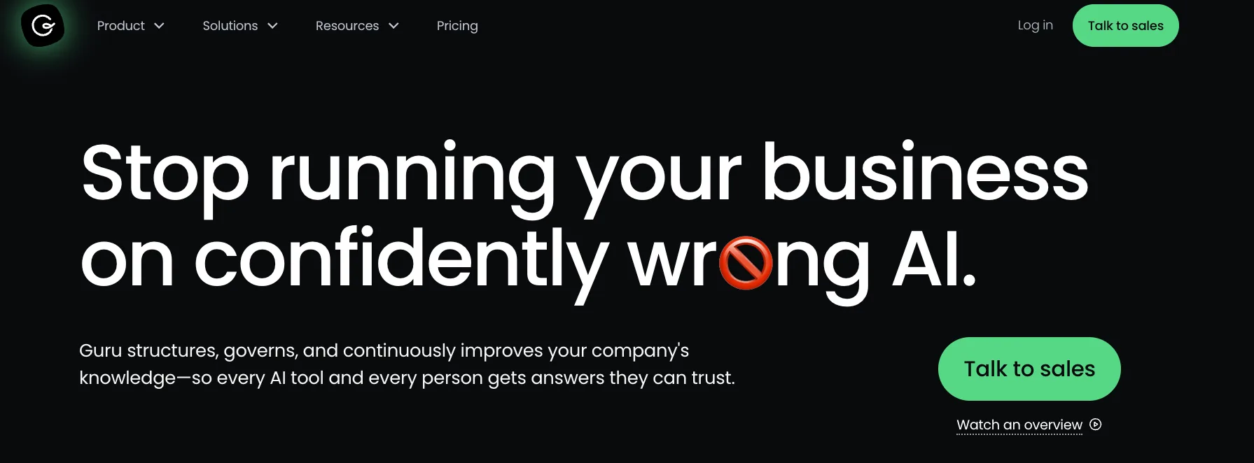 Screenshot of Guru's homepage