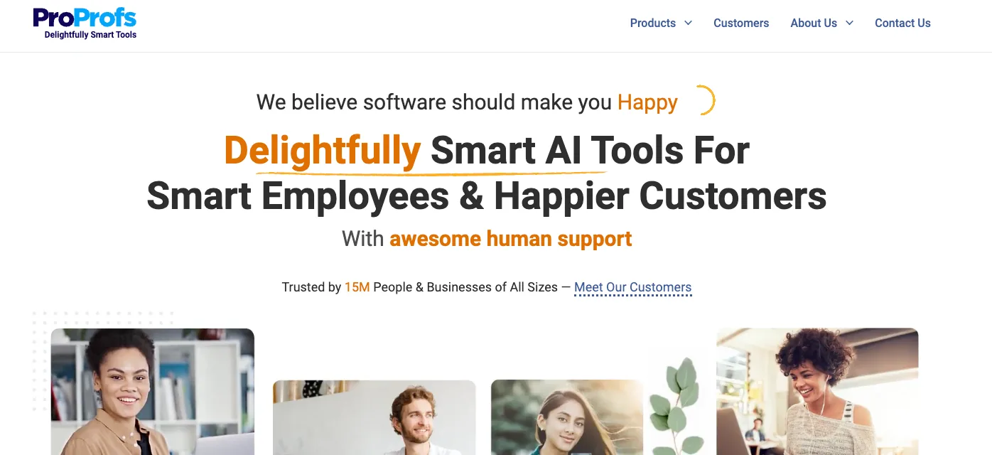Screenshot of ProProfs Knowledge Base's homepage