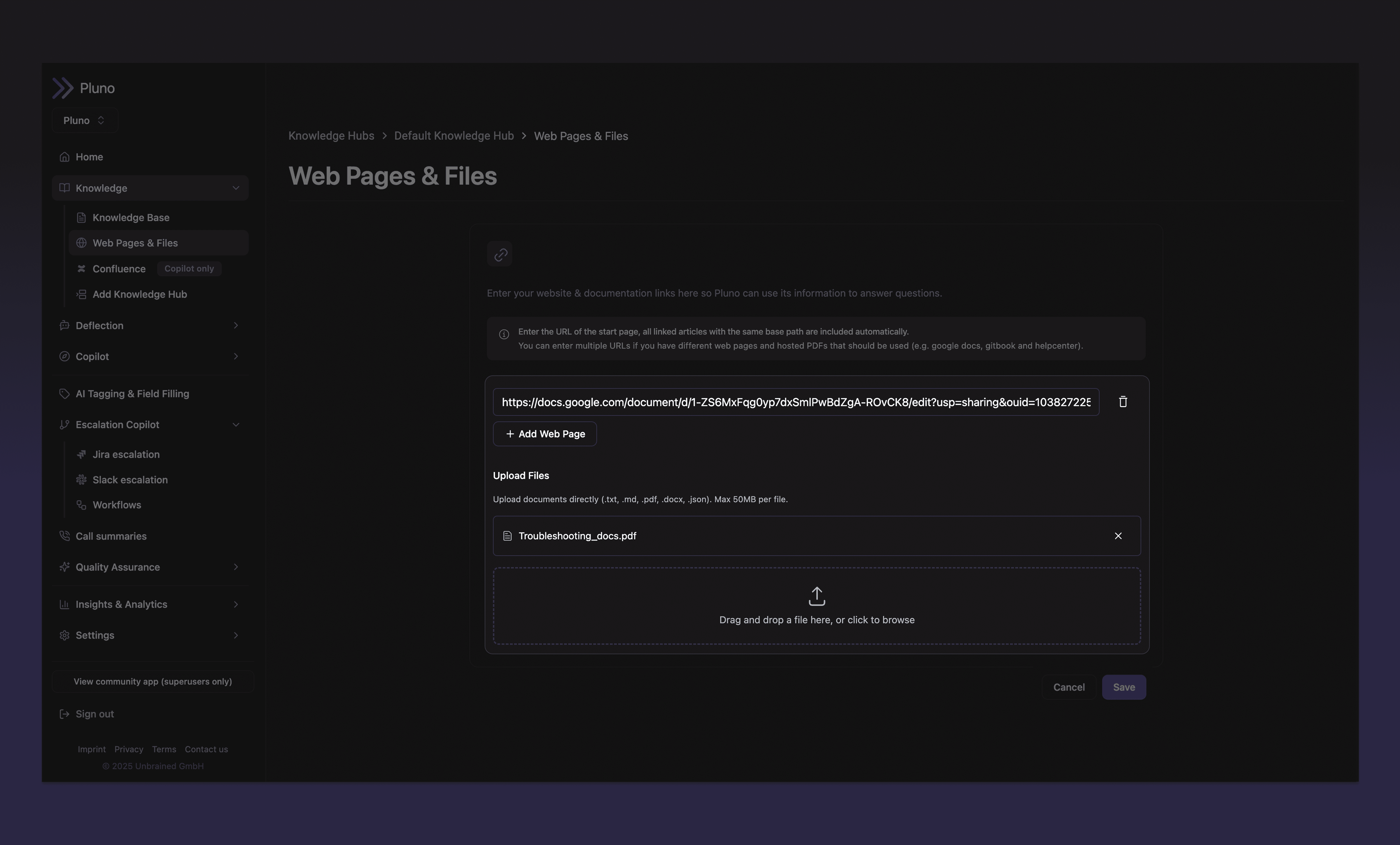 Upload files to train Pluno