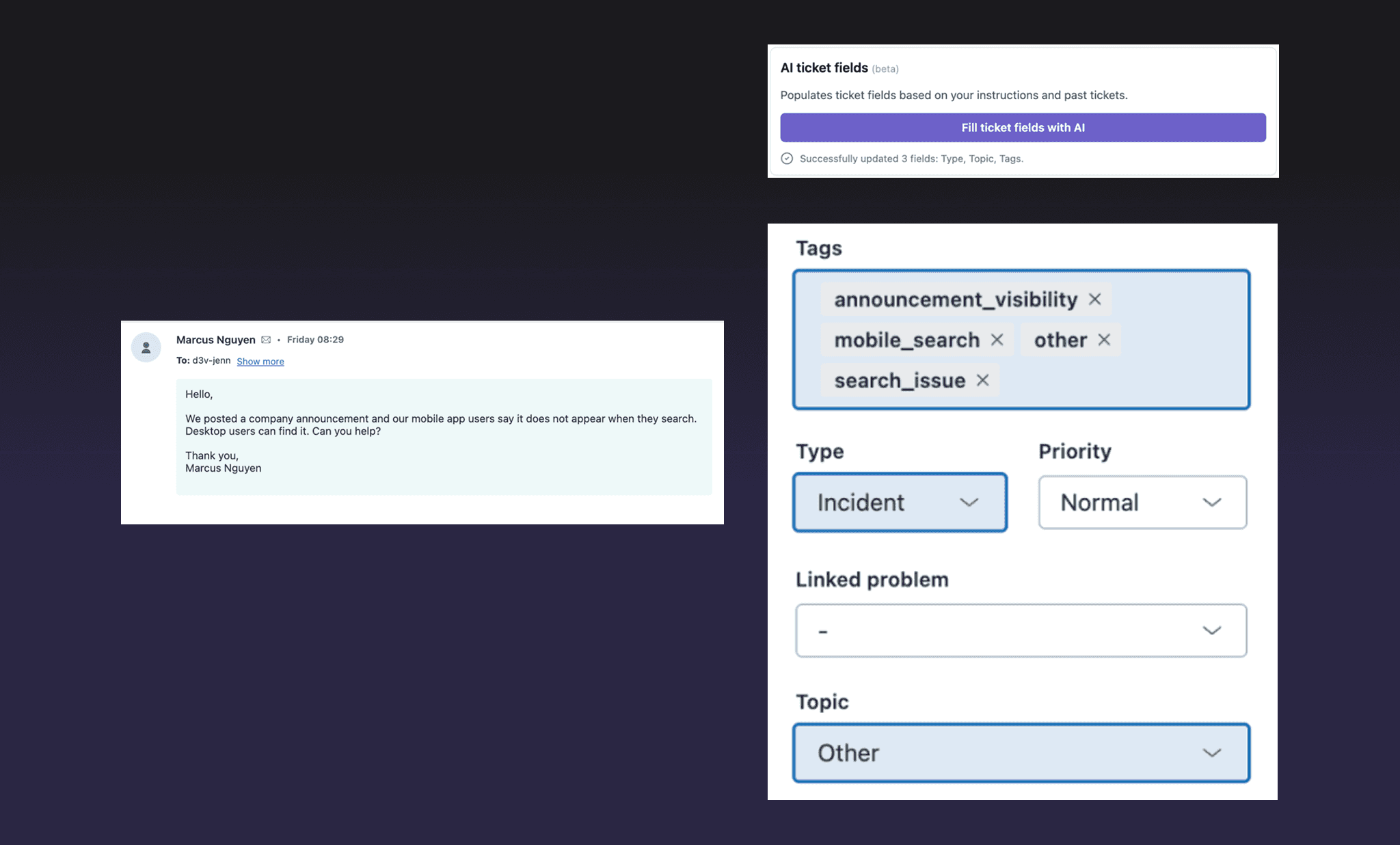 AI Ticket Fields: One-click fill for Tags, Type & Topic